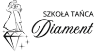 tańcząca para na Diamencie po prawej nazwa "SZKOŁA TAŃCA Diament"